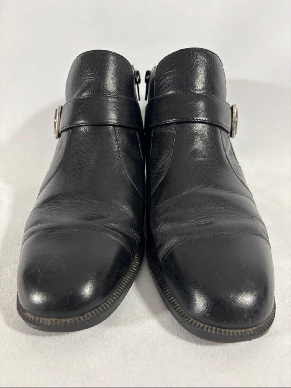 Black Leather Ankle Boots with Silver Buckle 8 1/2M ** - Picture 4 of 10